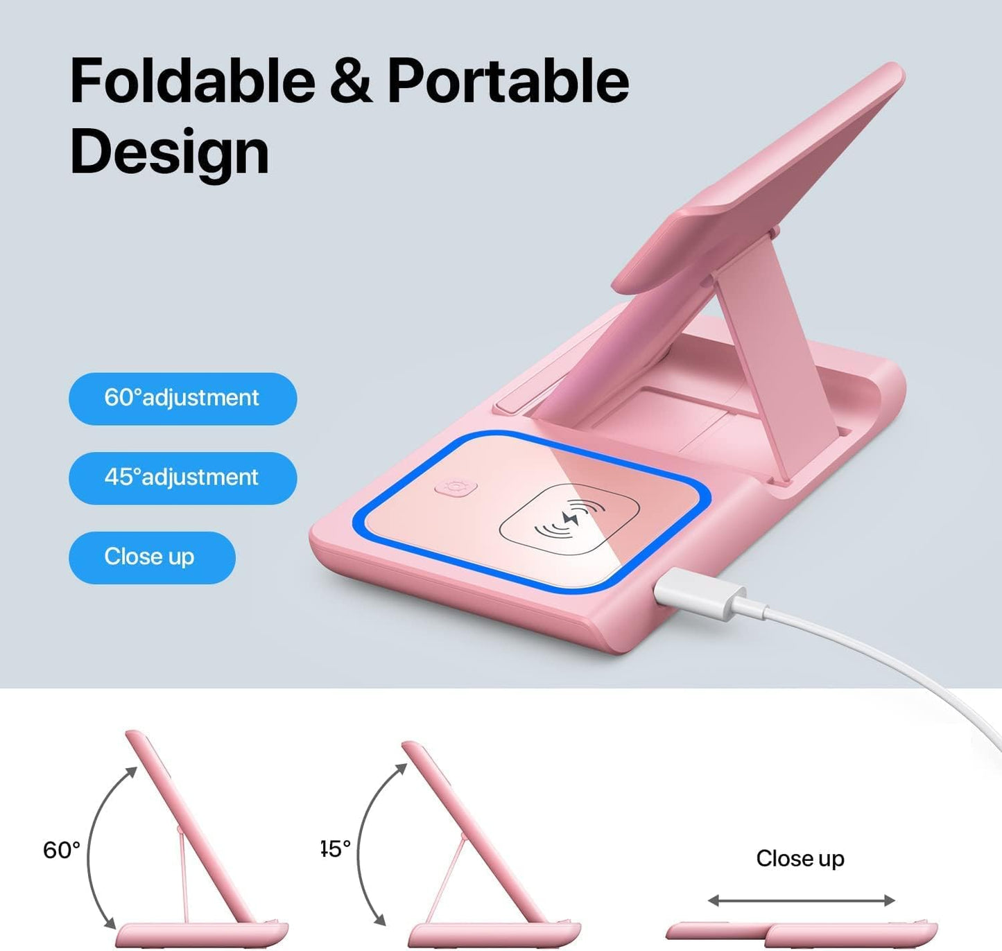 Charging Station for Apple Devices, Apple Watch Charger, iPhone and Watch Charger Stand for iPhone 14/13/12/11/Pro/X/Max/XS/XR/8/Plus, Apple Watch7/6/5/4/3/2/SE, Airpods 3/2/Pro(White) (Pink) (Blue)(Purlple)