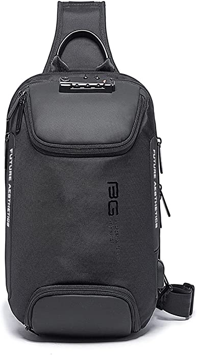 Sling Backpack, USB Anti-Theft Men's Chest Bag with Anti-Theft Password Lock, Casual Shoulder Bag Waterproof Oxford Cloth Chest Bag Bange