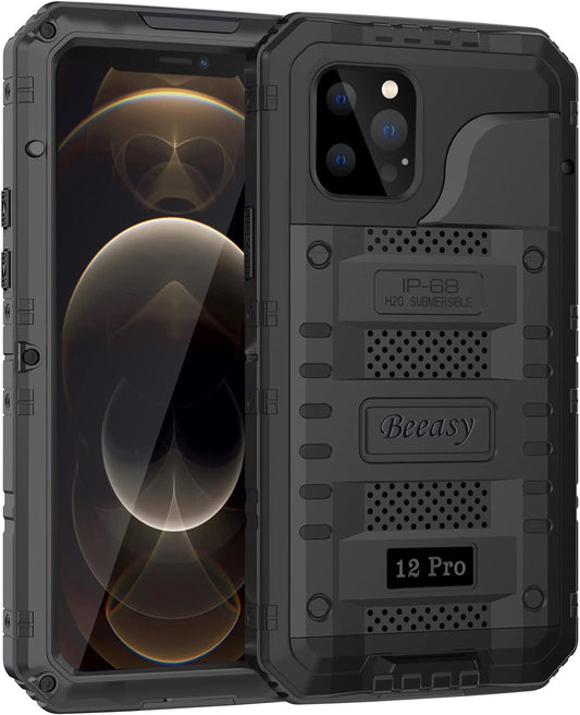 Beeasy Case Compatible with iPhone 12 Pro, Waterproof Shockproof Tough Heavy Duty, Built-in Screen Protector 360 Degree Full Body Military Protective, Metal Rugged Cover for Outdoor