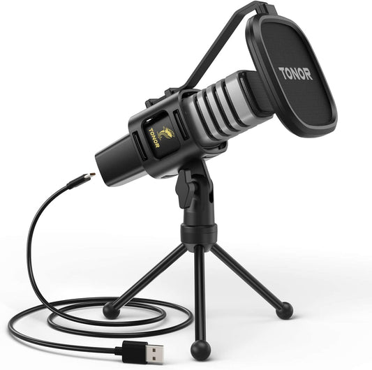 TONOR USB Microphone, Cardioid Condenser Computer PC Mic with Tripod Stand, Pop Filter, Shock Mount for Gaming, Streaming, Podcasting, YouTube, Twitch, Discord, Compatible with Laptop Desktop, TC30