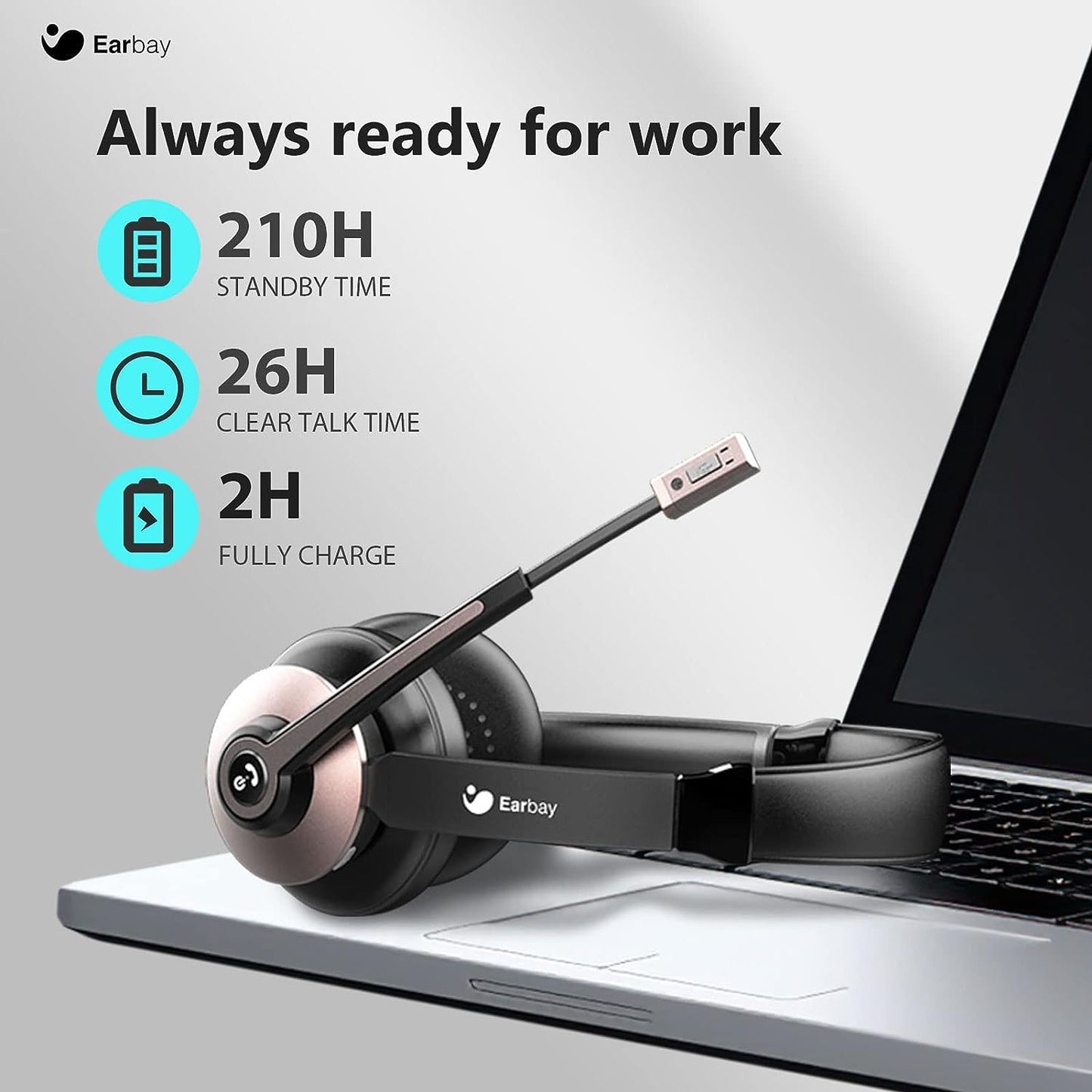 Earbay Wireless headset, Bluetooth Headset with Microphone Noise Cancelling & Charging Dock, PC Headphones with Microphone & USB Dongle