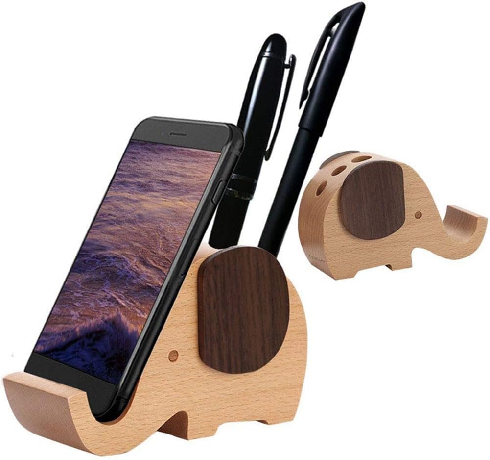 Yoillione Christmas Gifts for Women and Men, Wooden Pen Phone Stand Elephant Phone Holder Animal Phone Stand, Desk Decoration Wood Elephant Pen Holder, Best Friend Sister Friendship Gifts