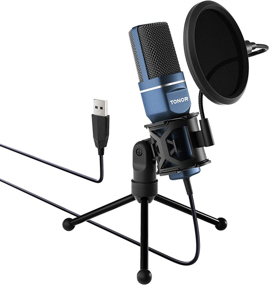 TONOR TC-777 Podcast Microphone, USB Computer Microphone, Cardioid Condenser PC Mic with Tripod Stand and Pop Filter for Podcasting, Streaming, Vocal Recording, Compatible with PC & Laptop, PS4/5