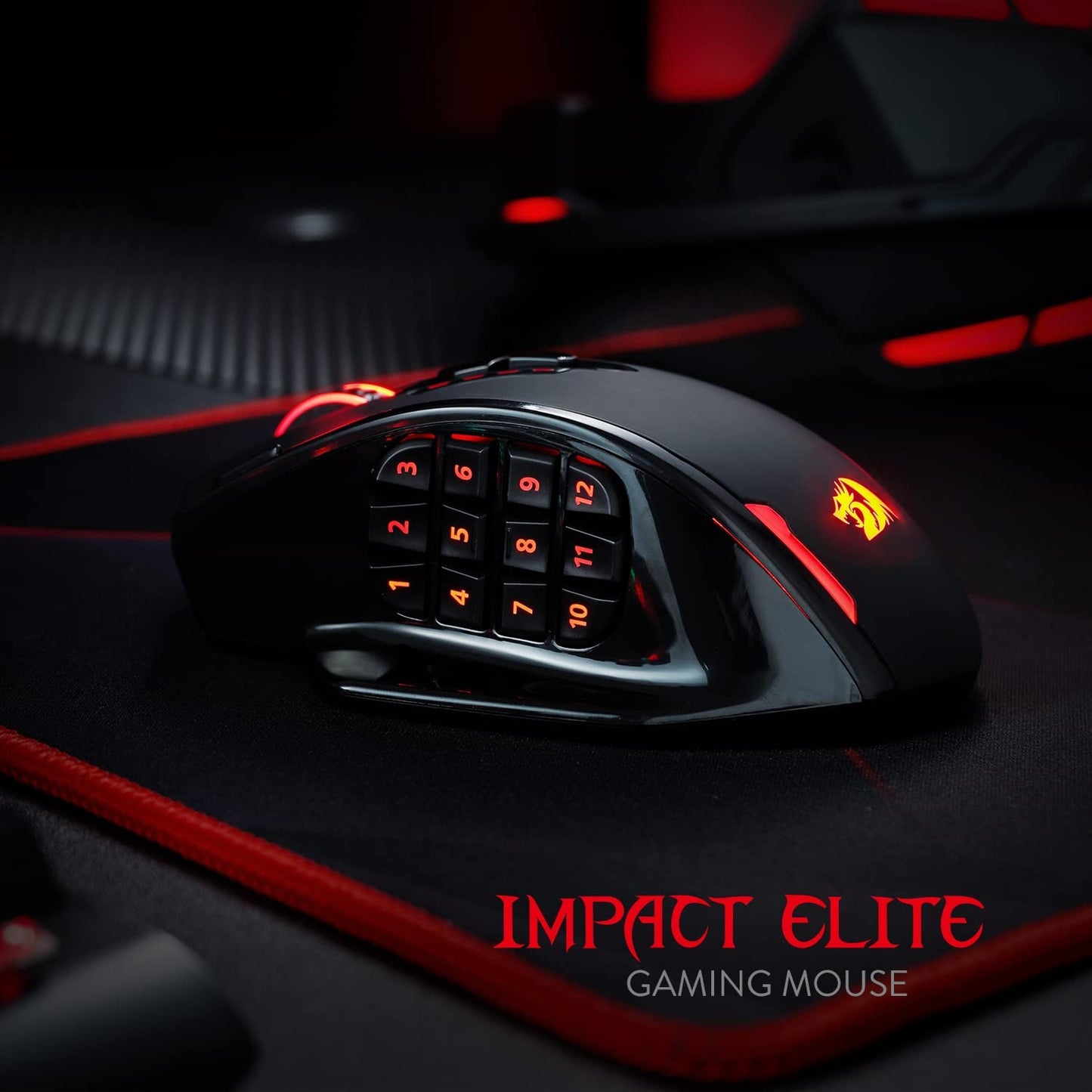 Redragon M913 Impact Elite Wireless Gaming Mouse, 16000 DPI Wired/Wireless RGB Gamer Mouse with 16 Programmable Buttons, 45 Hr Battery and Pro Optical Sensor, 12 Side Buttons MMO Mouse