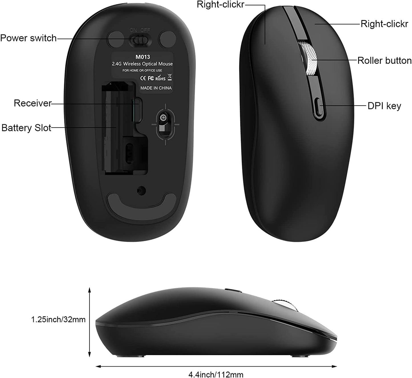 Cimetech Bluetooth Mouse, Wireless Bluetooth Mouse for Laptop Slim Silent Mouse Ergonomic Cordless Design Compatible with PC Mac Computer MacBook Notebook Tablet