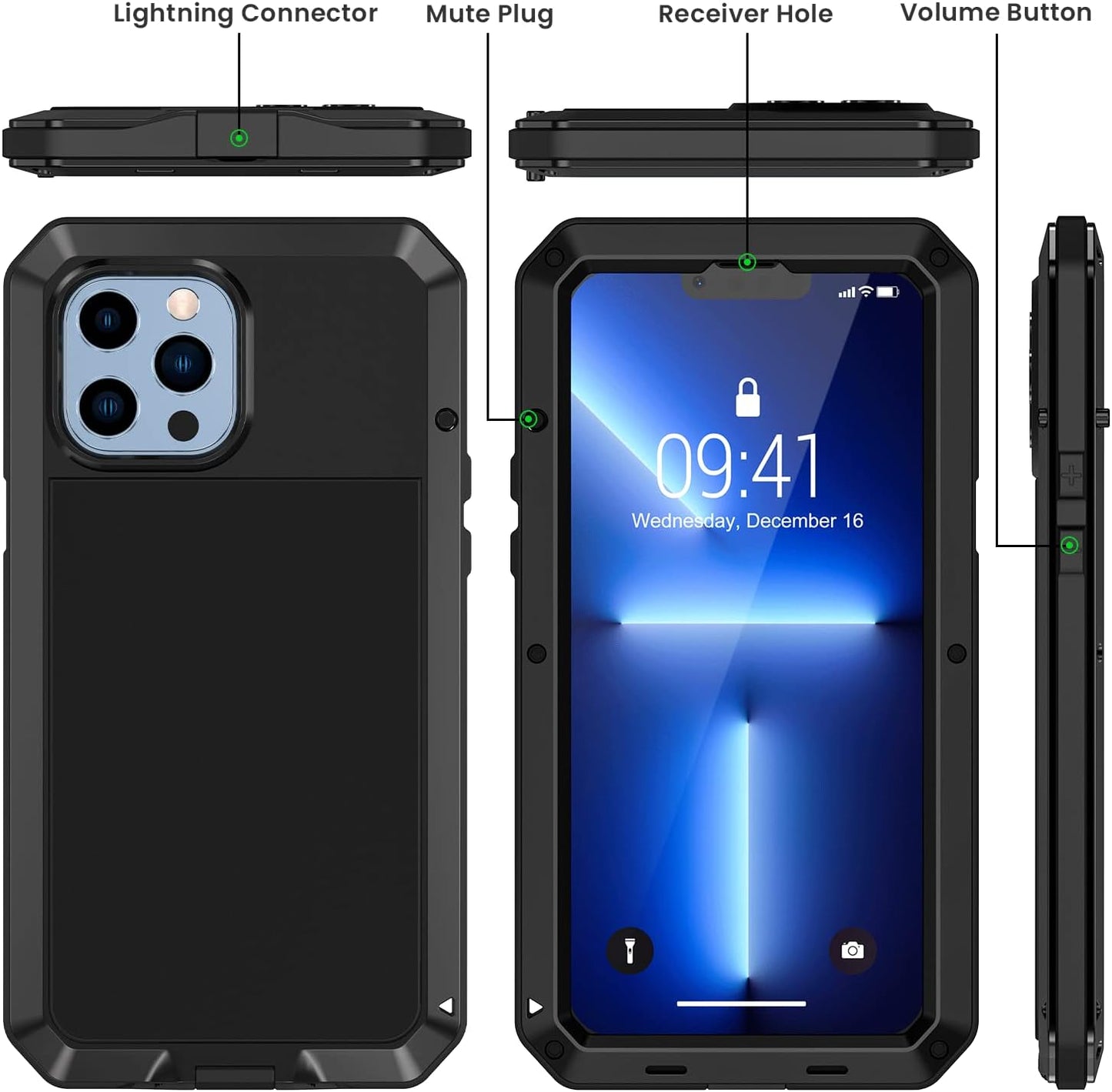 Lanhiem Heavy Duty Case for iPhone 13 Pro Max Shockproof Cover Tough Armour Metal Case with [Tempered Glass Screen Film], 360 Full Body Protective Case Cover for iPhone 13 Pro Max - Black