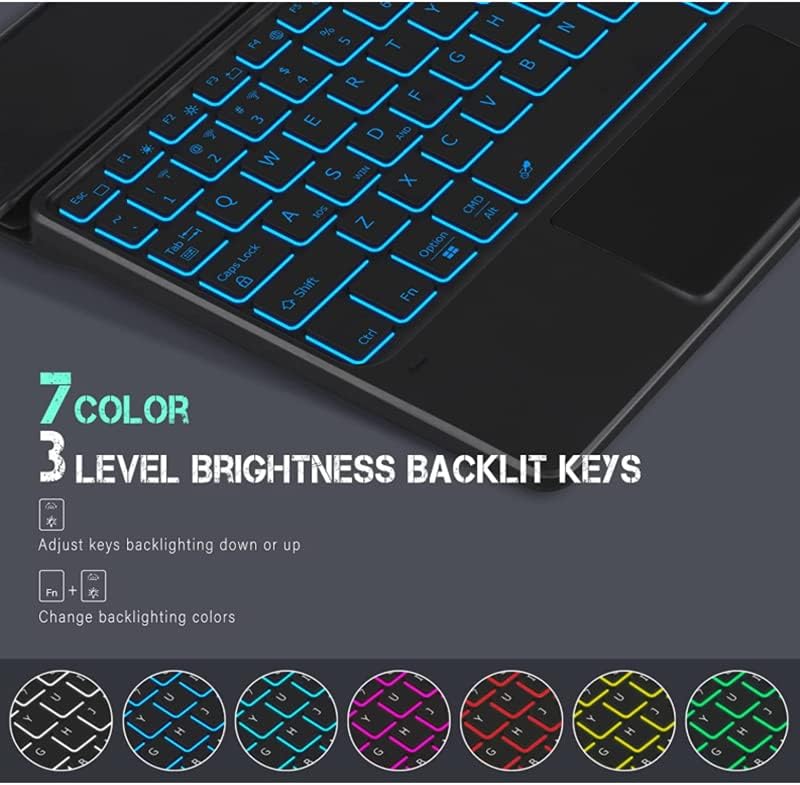 Multi-Device Wireless Bluetooth Keyboard For iPad iPhone Smartphone Tablet Windows, iOS Android Universal portable Rechargeable wireless keyboard with trackpad Foldable Bracket, 7-Color Backlit Light