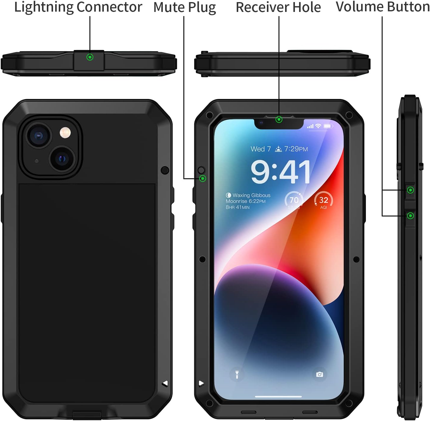 Lanhiem for iPhone 14 &amp; 14 Pro Case Heavy Duty Shockproof Cover Tough Armour Metal Case with [Tempered Glass Screen Film], 360 Full Body Protective Case Cover for iPhone 14 &amp; 14 Pro Case - Black