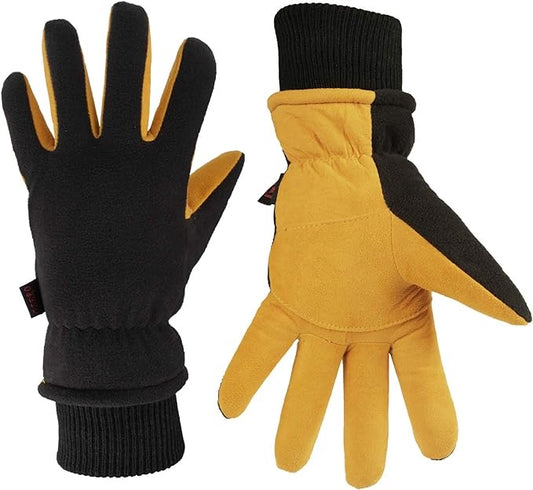 OZERO Winter Gloves, Windproof Thermal Suede Leather Gloves, for Men and Women