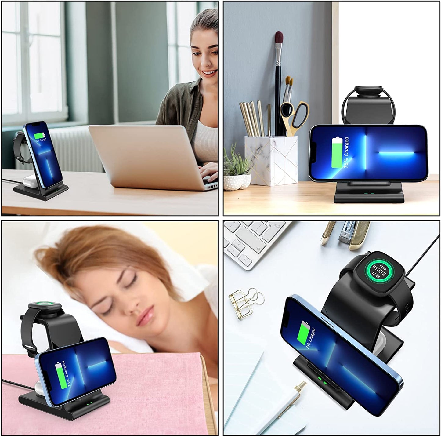 Wireless Charger for Fitbit Versa 3 Fitbit Sense Charger Dock, Versa 3 Charger Stand Compatible with iPhone 13 12 Pro Max Samsung Galaxy S22 Ultra S21 FE Z