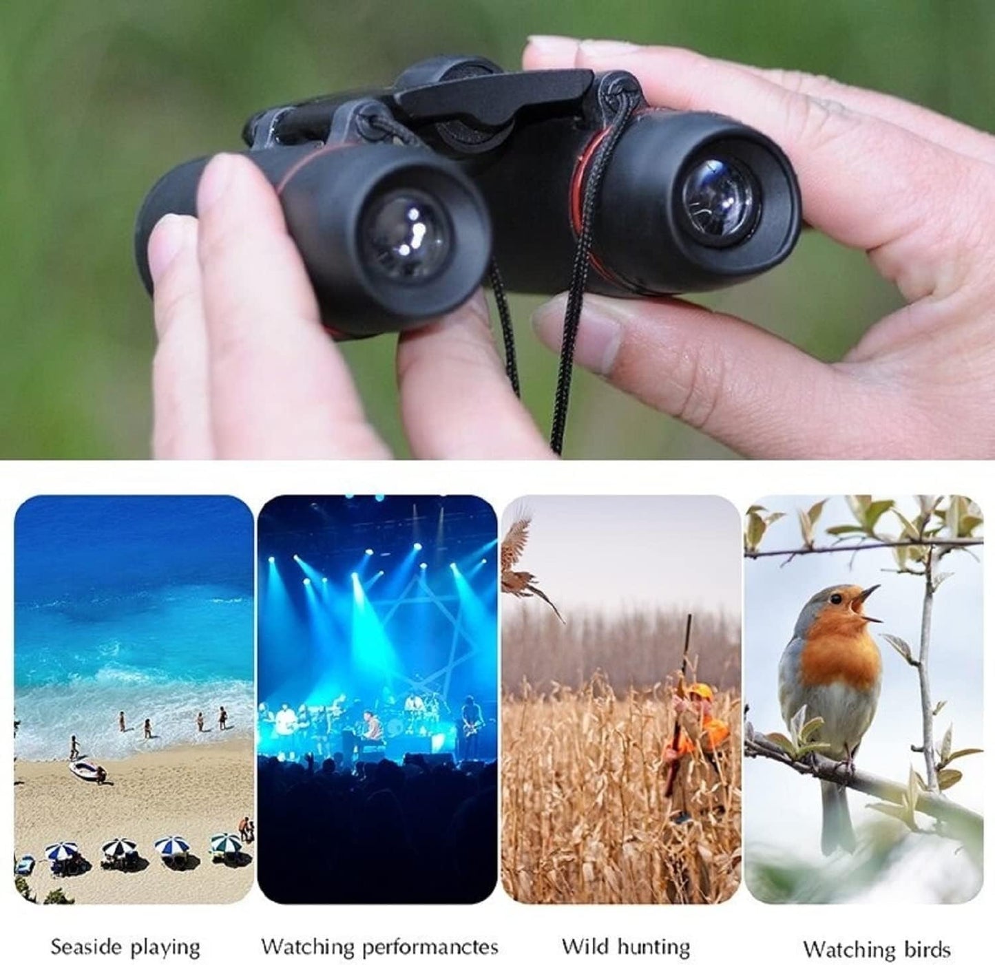 Portable Mini Binoculars,30x60 Zoom Wide View Angle Folding Binoculars Telescope with Low Light Night Vision for Outdoor Bird Watching Camping Hiking Traveling