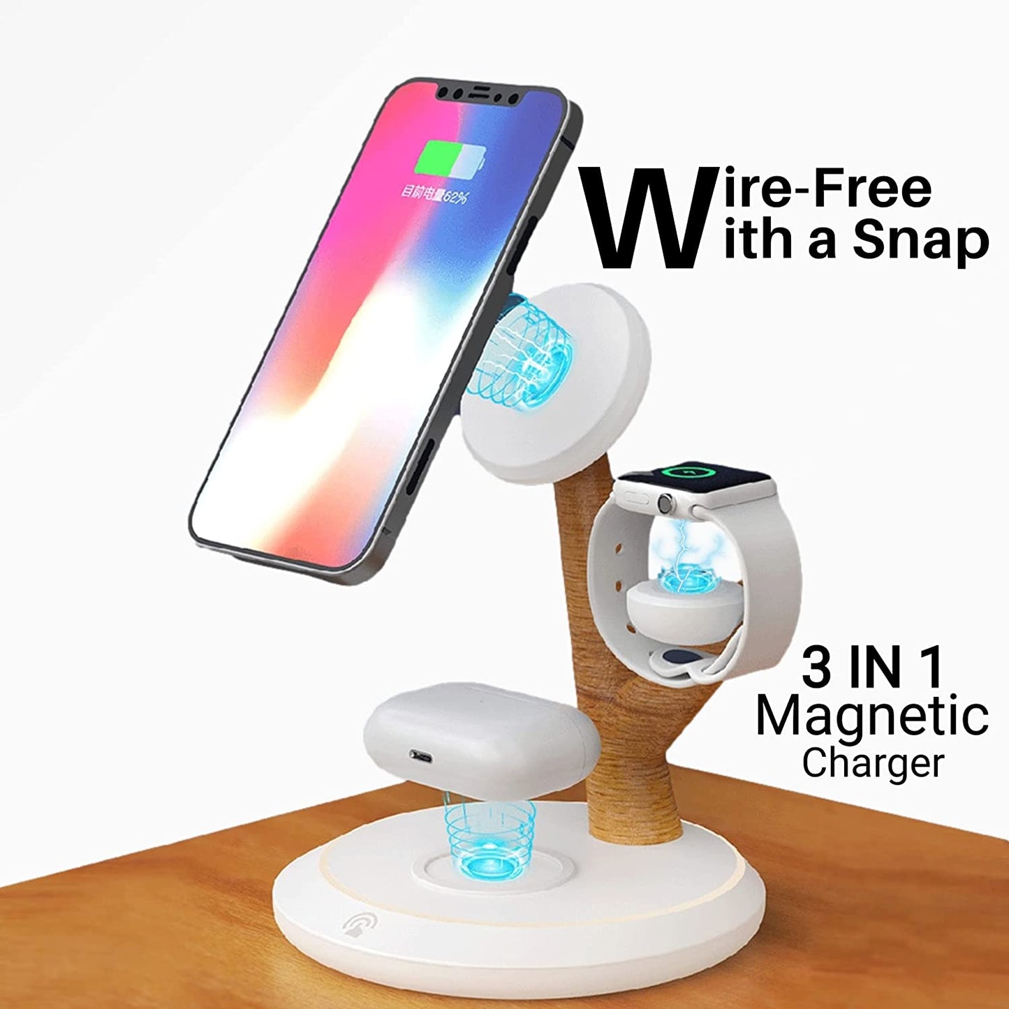 Magnetic Wireless Charger for iPhone - 3 in 1 Wireless Charging Station for iPhone 14/13/12/Pro/Max/Mini. Mag-safe Stand for Apple iWatch Series