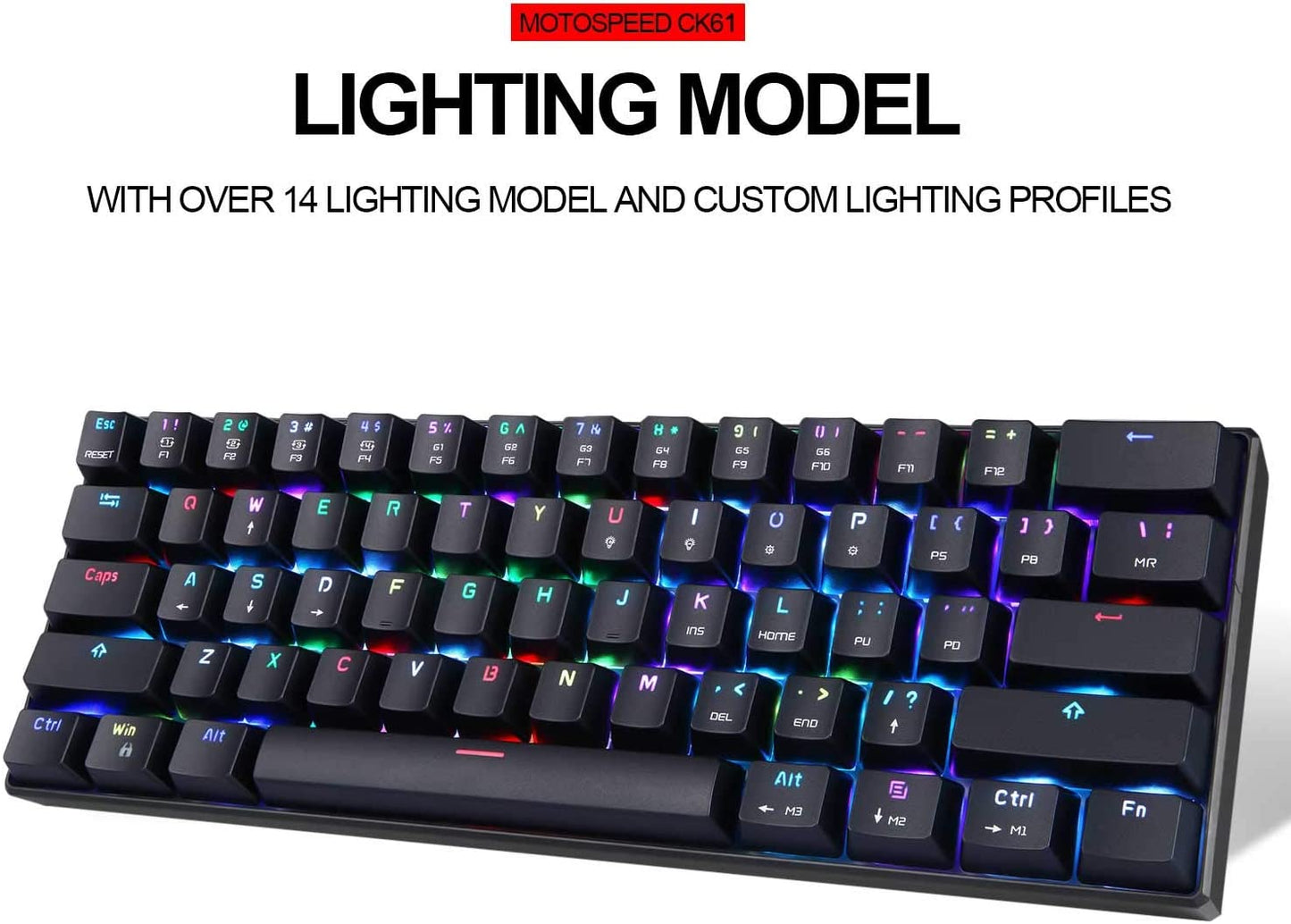 MOTOSPEED KOORUI 60% Mechanical Keyboard Portable GK61 Keys RGB LED Backlit Type-C USB Wired Office/Gaming Keyboard for Mac, Android, Windows Red Switch）