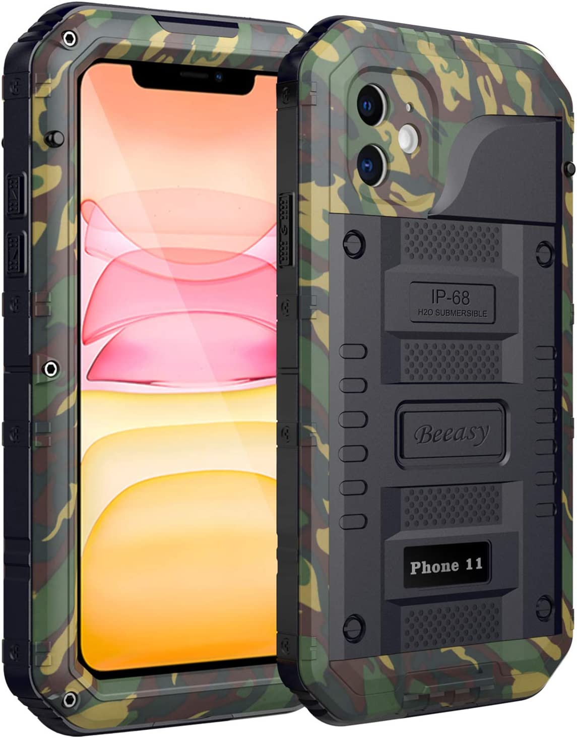 Beeasy Case Compatible with iPhone 11 & 11Pro, Waterproof Shockproof Tough Heavy Duty, Built-in Screen Protector 360 Degree Full Body Military Protective, Metal Rugged Cover for Outdoor Sport