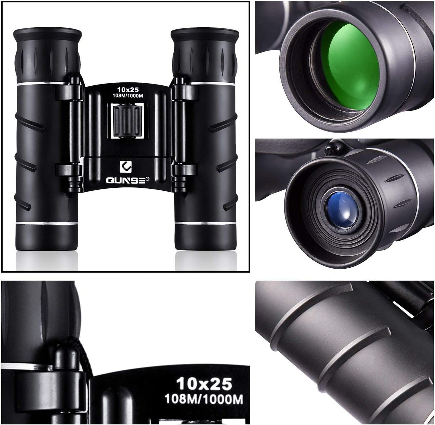 QUNSE Mini Pocket Small Binoculars, 10x25 Bird Watching Compact Folding Binoculars with Waterproof for Adults/ Kids/ Travelling/ Sightseeing/ Hunting