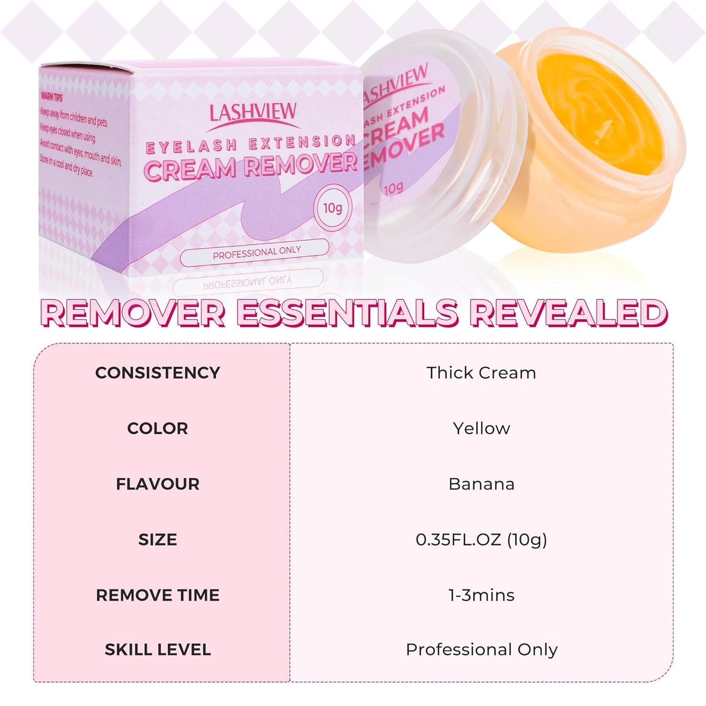 LASHVIEW Eyelash Extension Remover Cream, Light Banana Flavour Cream Professional Eyelash Extension Glue Removal Cream Low Irritation Fast Acting Removing Eyelash Extension Glue Cream, 5g