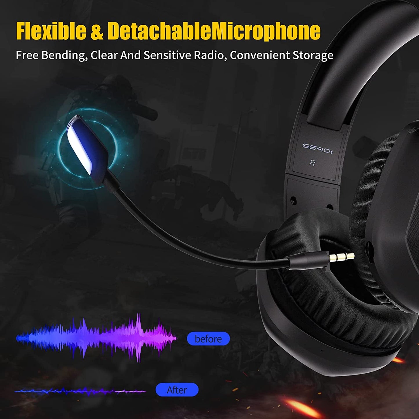 Wireless Gaming Headset 2.4G  for PS4, PS5, PC, with Detachable Mic and RGB Rainbow LED, Surround Sound, Bass, Over Ear Headphone with Game/Audio/Live Broadcast Sound Mode, Wireless/Wired Use SOMiC