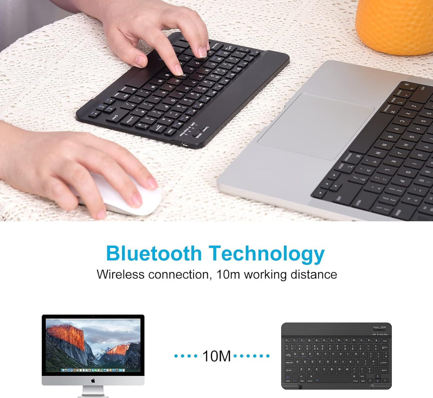 PINKCAT Bluetooth Keyboard, Ultra-Slim Wireless Keyboard UK Layout Quiet Portable Design with Built-in Rechargeable Battery for iOS, Mac, iPad, Windows and Android 3.0 and above OS