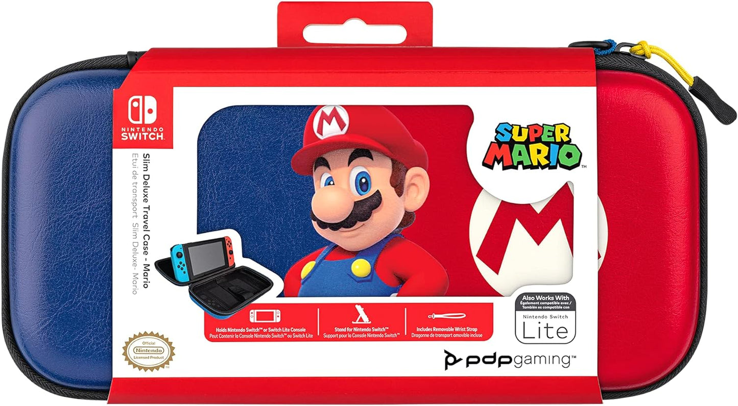 PDP Gaming Officially Licensed Switch Slim Deluxe Travel Case - Mario - Semi-Hardshell Protection - Protective PU Leather - Holds 14 Games and Console - Works with Switch OLED and Lite - Fine for Kids