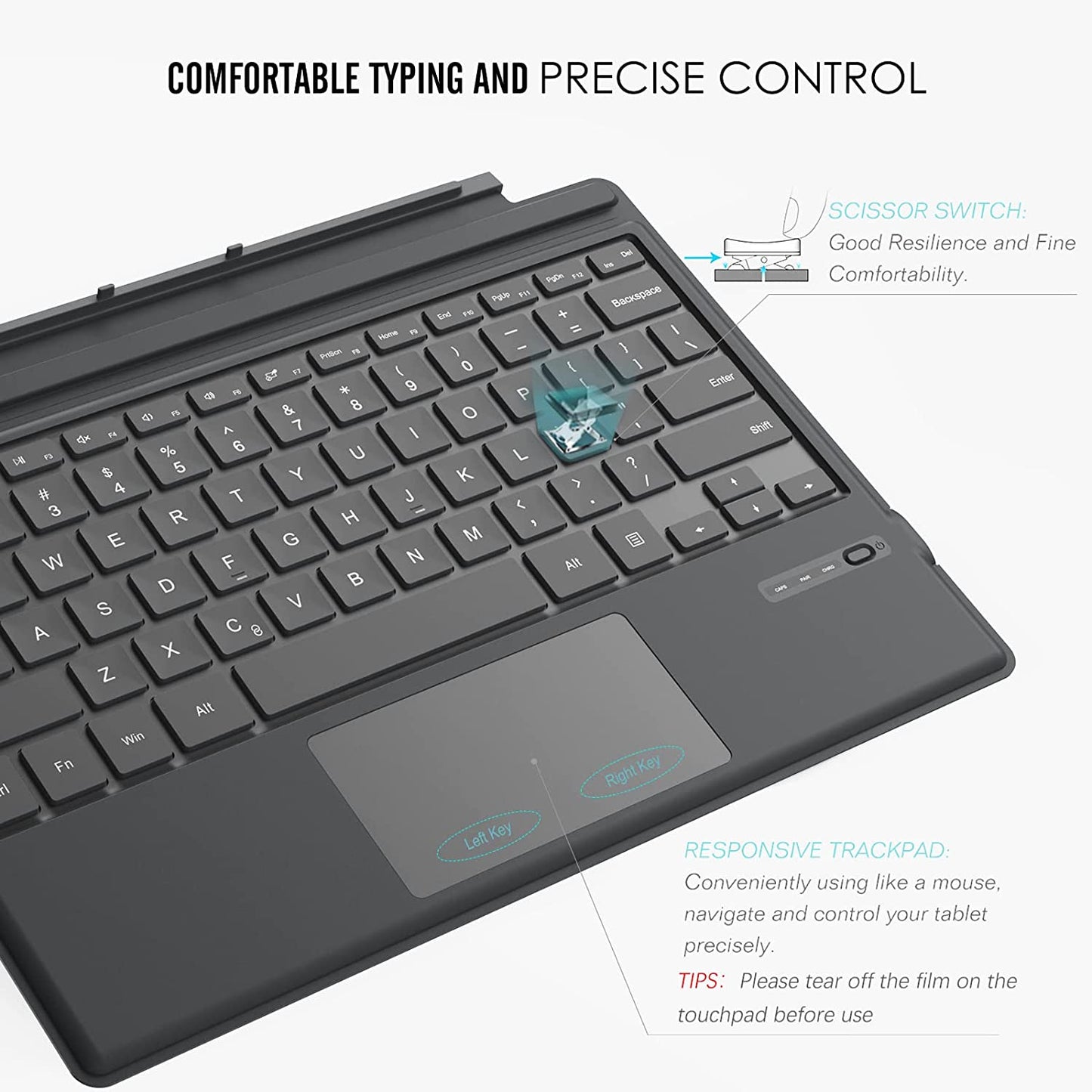 MoKo Type Cover Compatible for Microsoft Surface Pro 7 Plus/Pro 7 / Pro 6 / Pro 5 / Pro 4 /Pro 3, Lightweight Slim Wireless Bluetooth Keyboard with Touchpad and Built-in Rechargeable Battery