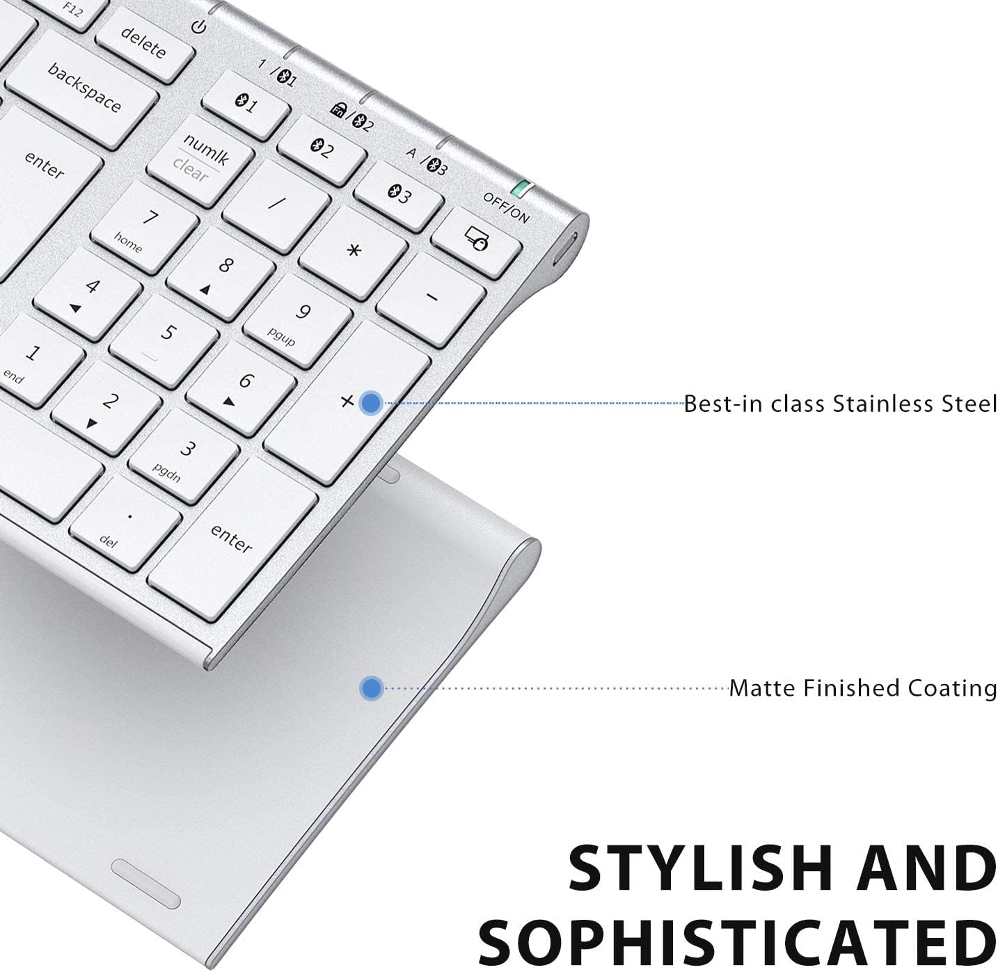 iClever BK10 Bluetooth Keyboard for Mac, 3 Multi-Device Bluetooth 5.1 Keyboard Full Size Stable Connection Keyboard for iPad, iPhone, Mac, iOS, Android, Windows, QWERTY UK Layout - Black Grey