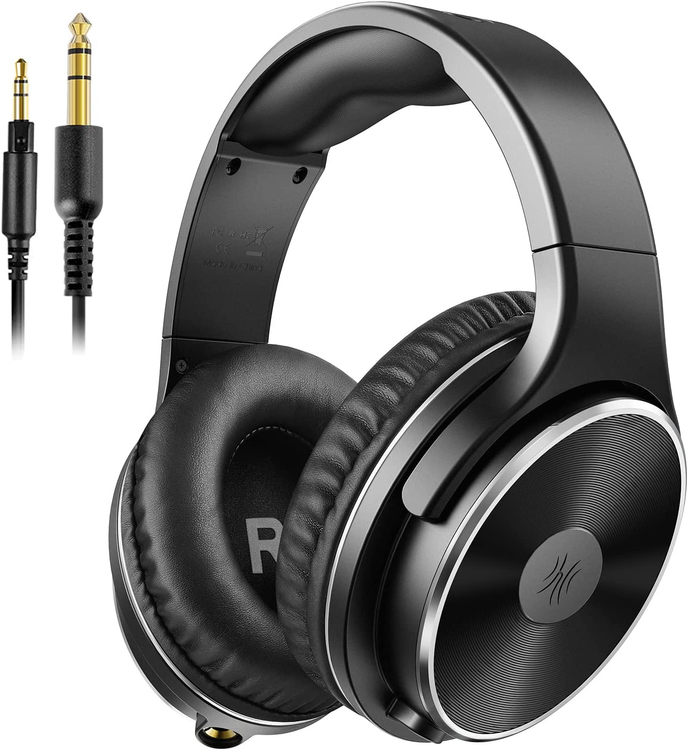 OneOdio Headphone Over Ear Wired Hi-Fi Studio Headphones 50mm Speaker 1/4 inch 6.35mm Jack Adapter Free Closed-Back Headphones for DJ Electric Drum Keyboard Guitar Amp PC iPad Music Cell Phone (Black)