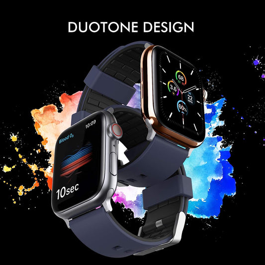 AhaStyle Duotone Strap for Apple Watch Series 7 45mm 44mm 42mm, Breathable Silicone Band Strap Wristband Compatible with Apple Watch Series SE 7/6/5/4/3/2/1 (Midnight Blue, Black