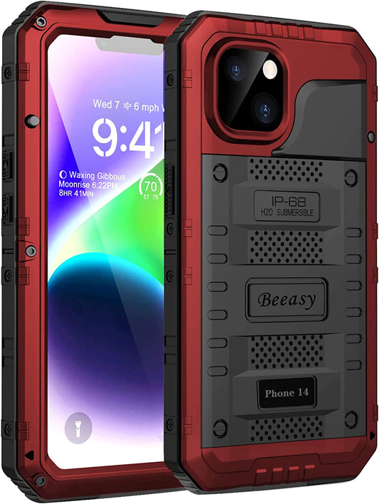 Beeasy for iPhone 14 Case Waterproof Heavy Duty Shockproof Tough Metal Armour Cover Dustproof Built-in Screen Protector, Robust 360 Full Body Military Protective Rugged Case for iPhone 14 6.1inch
