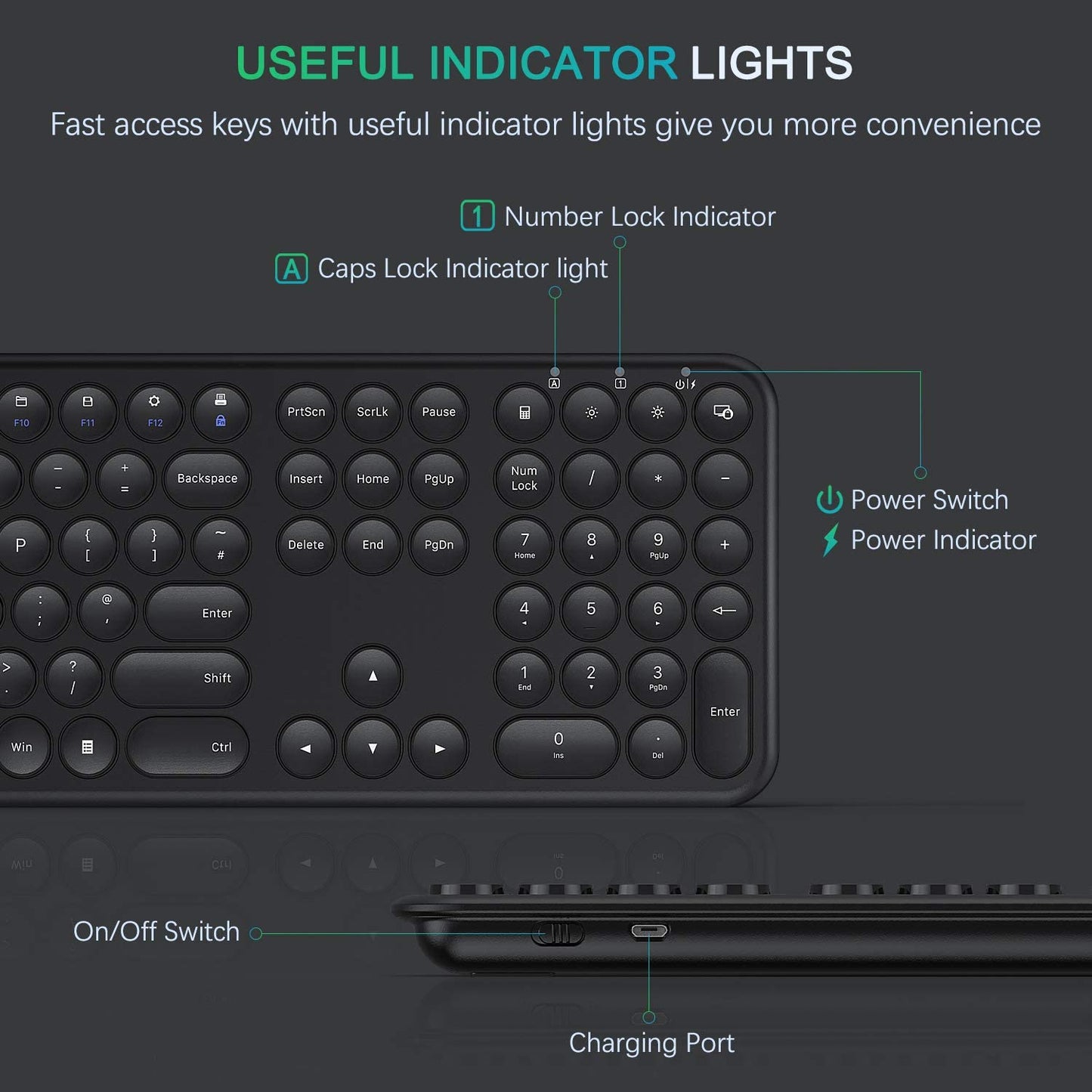 Seenda Rechargeable Wireless Keyboard and Mouse Combo, Ultra Slim Full Size 2.4G Ergonomic Wireless Keyboard & Quiet Mouse Set with Round Keys for Windows System