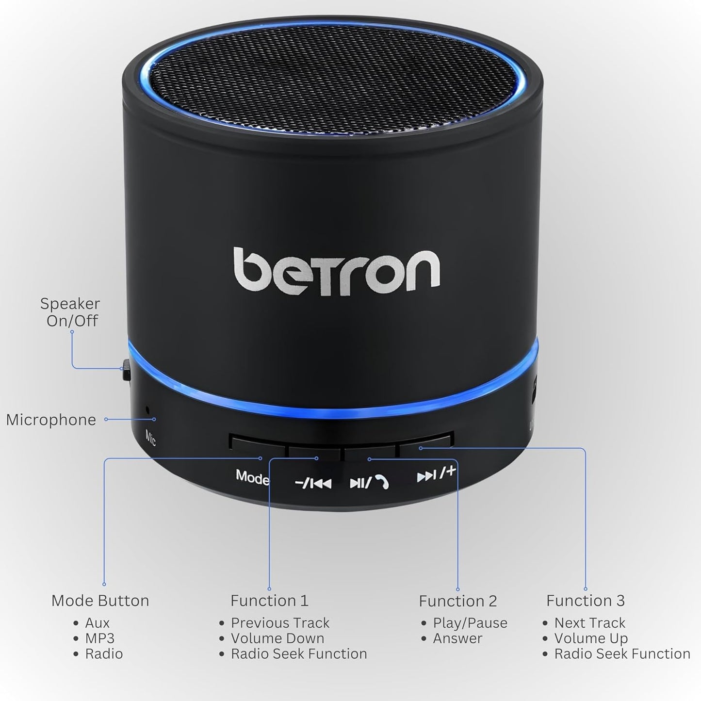 Betron KBS08 Bluetooth Speaker, Wireless, Portable, Mini, Black or Silver & Carry Case