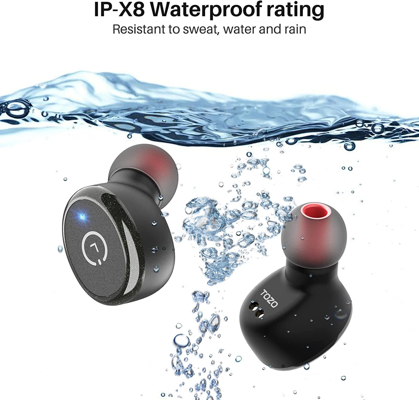 TOZO T10 Bluetooth 5.3 Earbuds True Wireless Stereo Earphones Headphones IPX8 Waterproof in Ear Wireless Charging Case Built in Mic Headset Premium Sound with Deep Bass for Running Sport Black