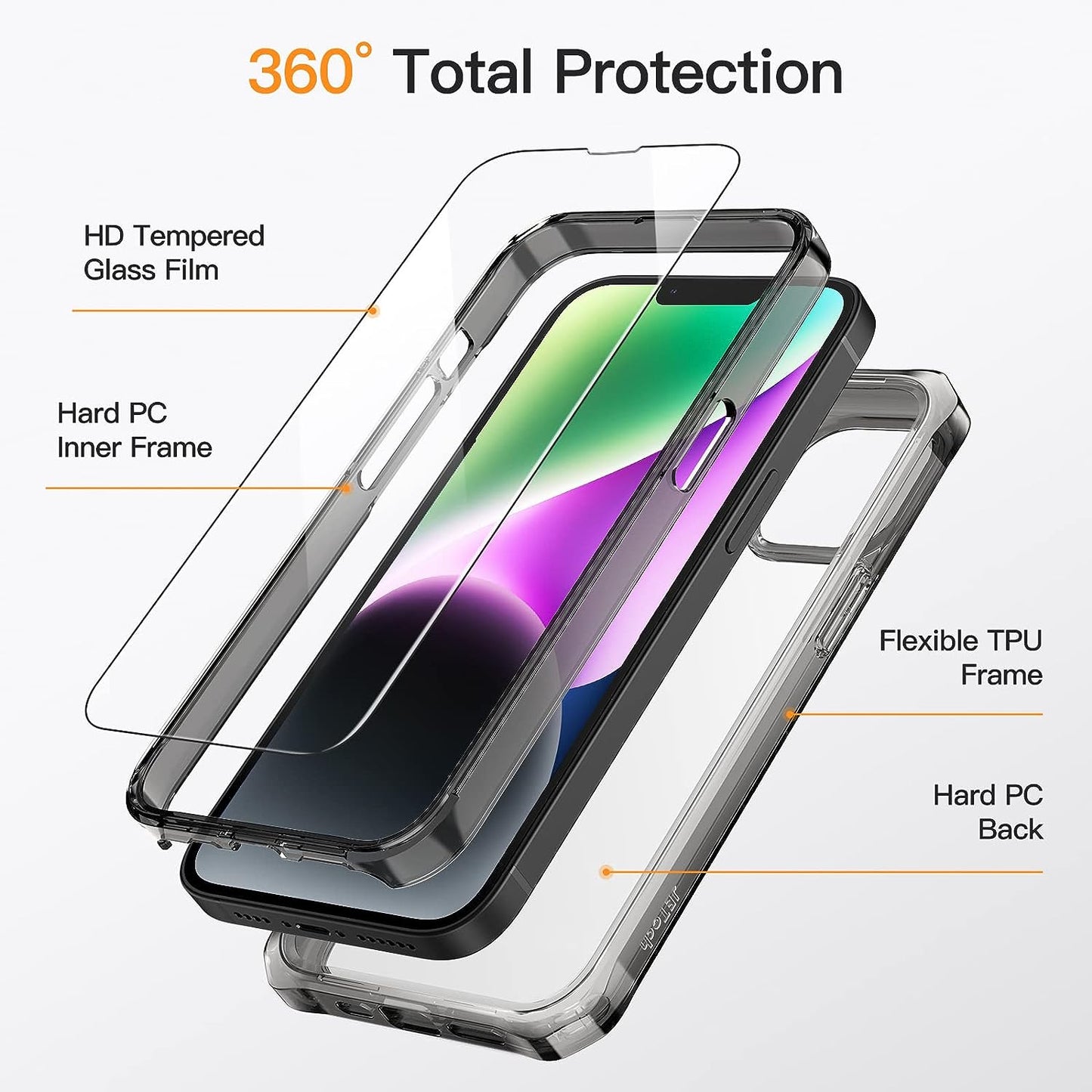 JETech Case for iPhone 14 Pro Max 6.7-Inch (NOT FOR iPhone 14 Pro 6.1-Inch) with 2-Pack Tempered Glass Screen Protector, 360 Full Body Shockproof