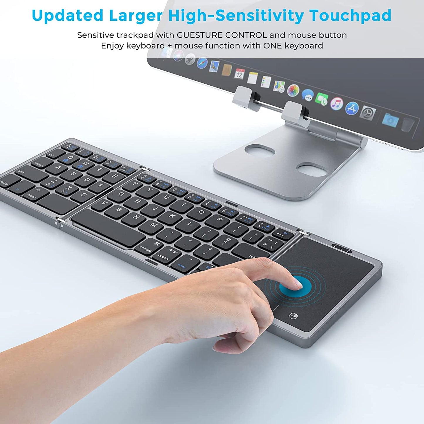 Seenda Foldable Bluetooth Keyboard with Touchpad, Rechargeable keyboard UK layout Mini keyboard for IOS Android Windows PC Tablet Smartphone (Leather Version)