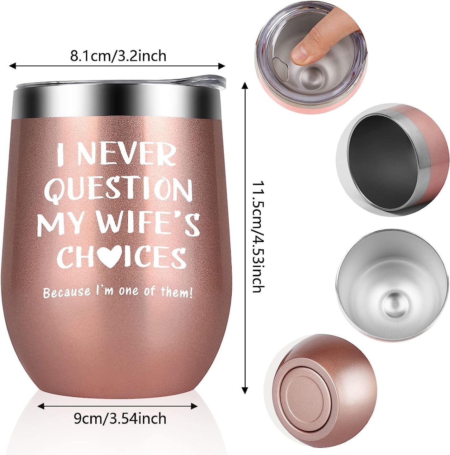 Stainless Steel Insulated Tumbler 12oz with Lid and Straw - I Never QUESTION My Wife's Choices - Wine Tumbler Birthday Gifts for Men Valentines Gifts for Husband