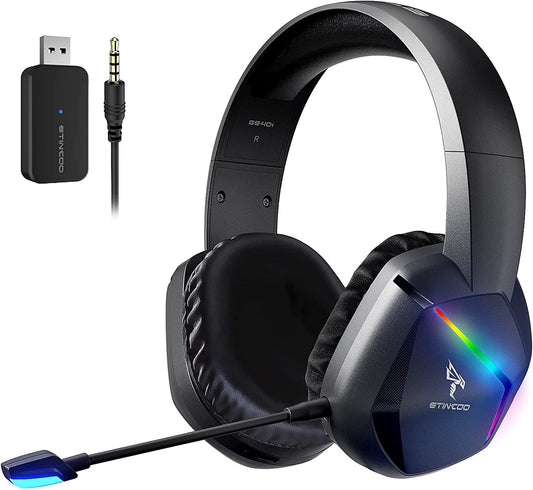 Wireless Gaming Headset 2.4G  for PS4, PS5, PC, with Detachable Mic and RGB Rainbow LED, Surround Sound, Bass, Over Ear Headphone with Game/Audio/Live Broadcast Sound Mode, Wireless/Wired Use SOMiC