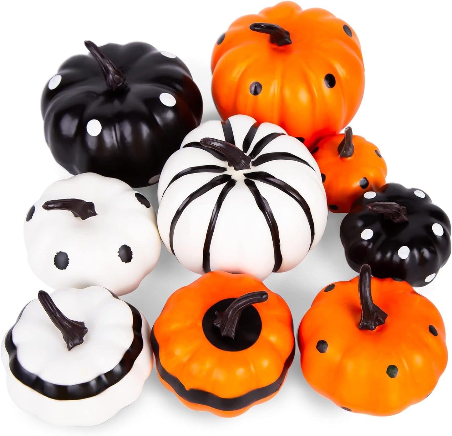 VGOODALL Halloween Pumpkins Decoration Sets, 9 PCS Dotted Black White Orange Pumpkins Halloween Party Packs Style for Office Home Bedroom Garland Table Yard Centrepieces Décor Gift