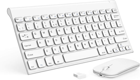 Small Wireless Keyboard and Mouse, seenda Ultra Compact Rechargeable USB Keyboard and Mouse Combo with Portable Size Low Profile Silent Keys for Windows Devices-White