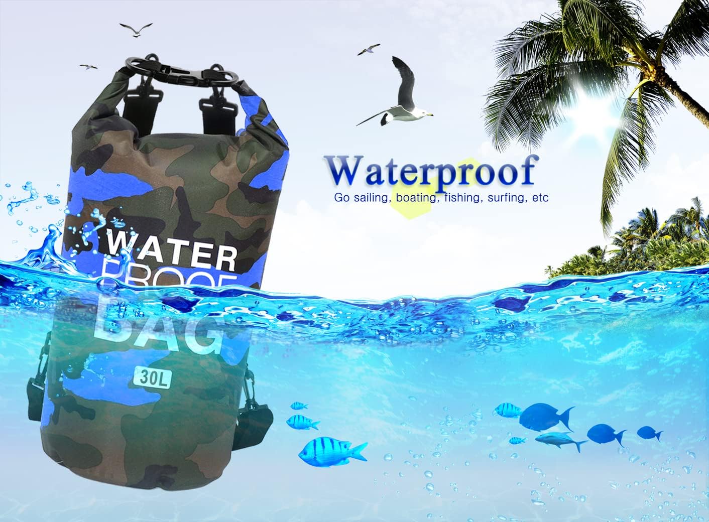 Waterproof Dry Bag, Floating Dry Backpack Beach Bag Lightweight Dry Sack for The Beach, Boating, Fishing, Kayaking, Swimming, Rafting, Camping Idefair