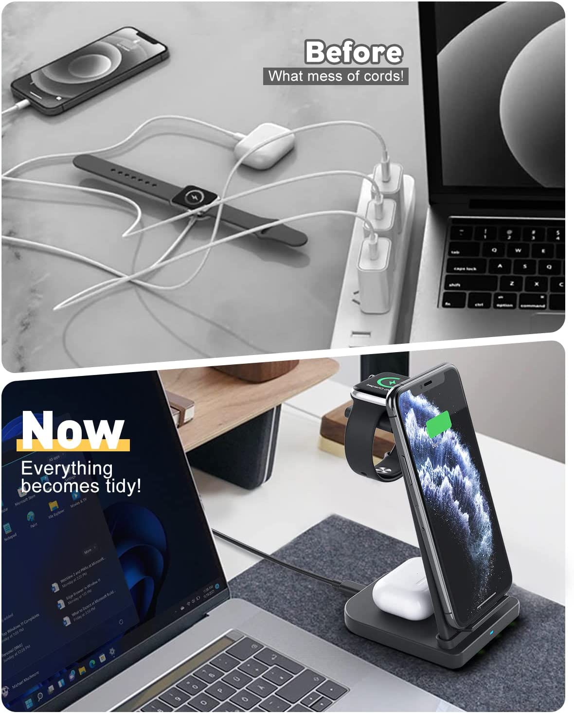 Wireless Charger, 3 in 1 Wireless Charging Station, 18 Watt Fast Wireless Charger Stand, Charging Station Dock for iPhone