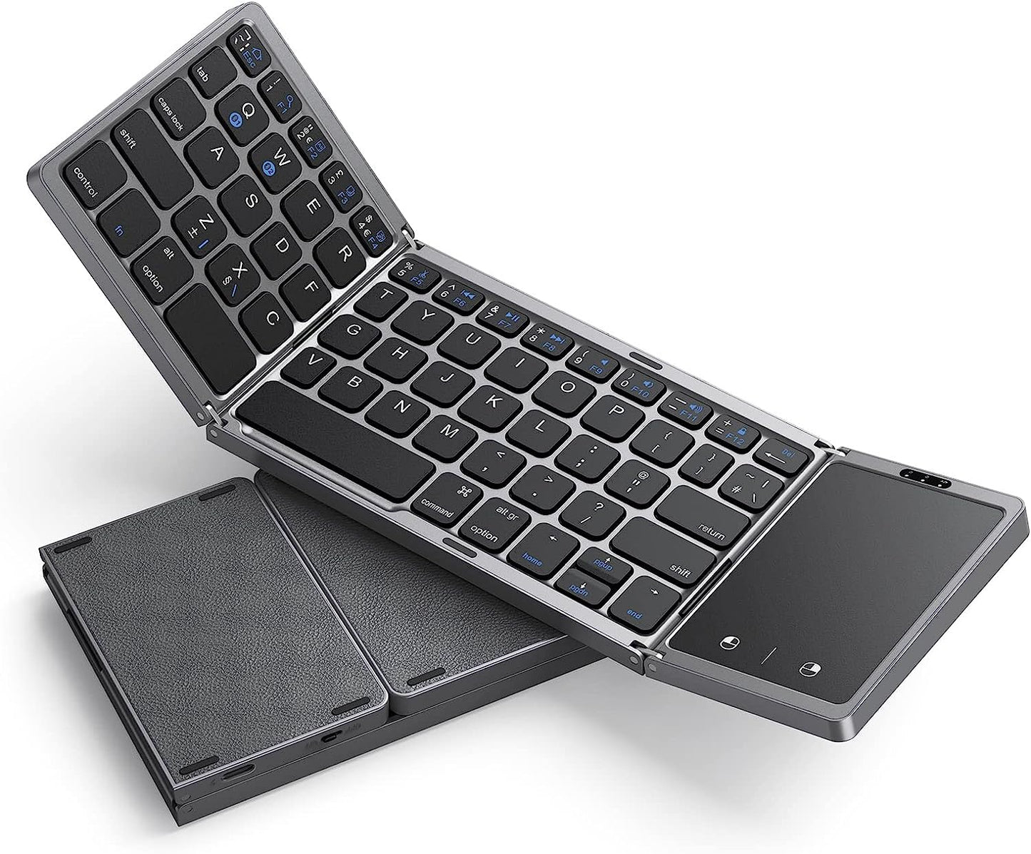 Seenda Foldable Bluetooth Keyboard with Touchpad, Rechargeable keyboard UK layout Mini keyboard for IOS Android Windows PC Tablet Smartphone (Leather Version)