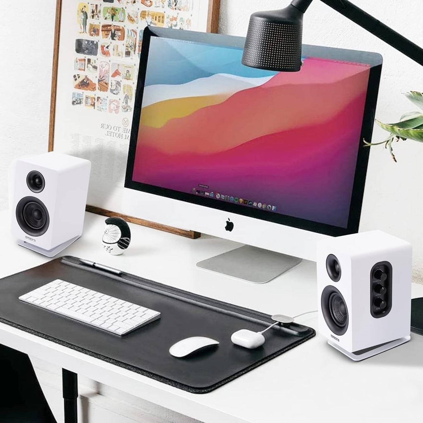 Sanyun SW601 Metal Desktop Speakers Stands for Compact 2''-3'' Speakers, Tilted Steel Damping Foam Padding for Computer PC Tabletop Monitor Speakers, Recommended for SW208, White (Pair)