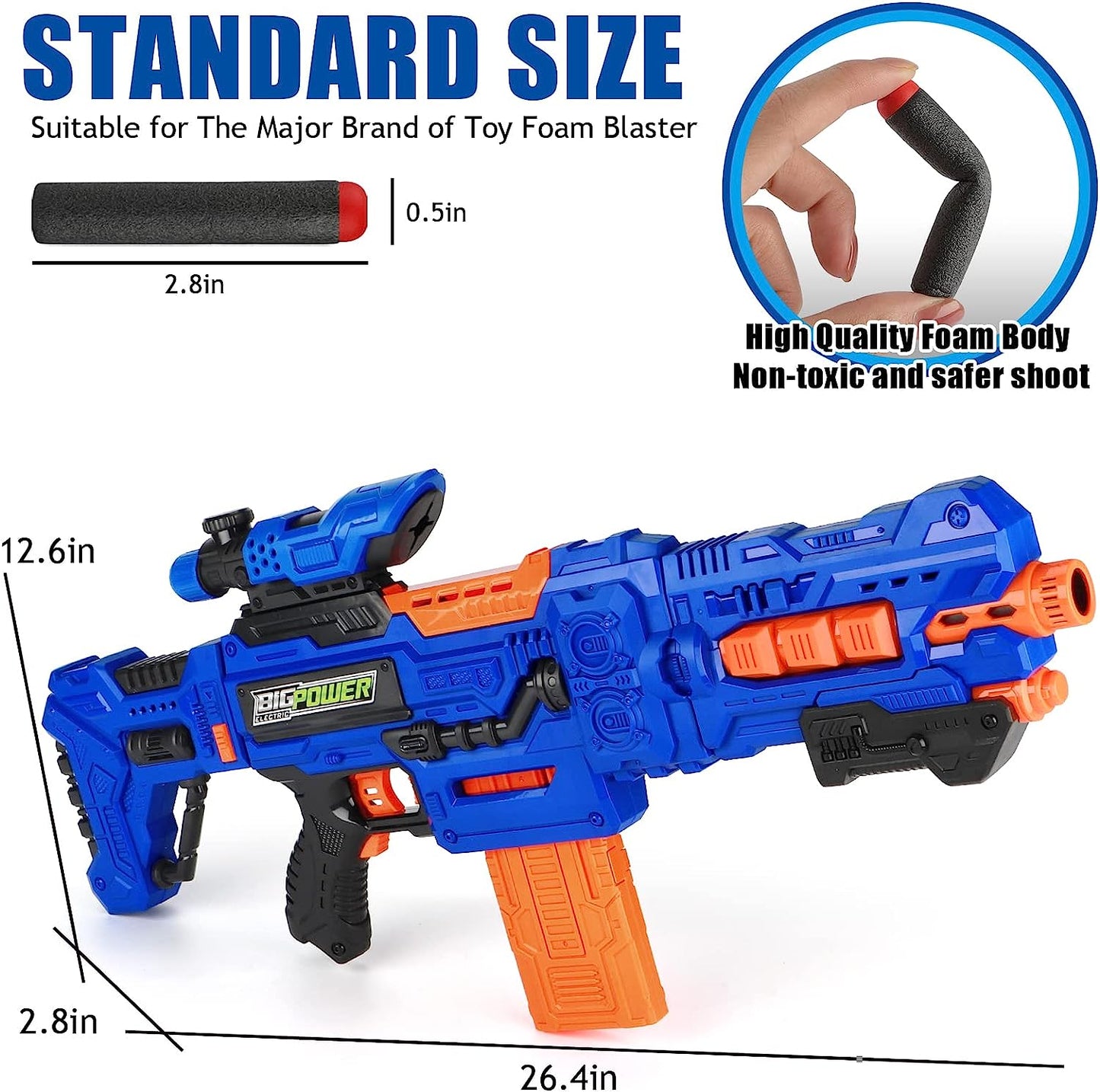 Bigpower Electric Dart Blaster, Motorized Sniper Toy Blaster with 2 Magazines and 100 Foam Darts Compatible with Primary Brands, Toy for Kids for 8-12+, Teen, Adult Style507