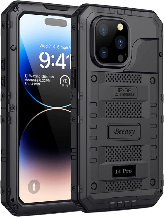 Beeasy for iPhone 14 Pro Case Waterproof Heavy Duty Shockproof Tough Metal Armour Cover Dustproof Built-in Screen Protector, 360 Full Body Military Protective Rugged Case for iPhone 14 Pro 6.1inch