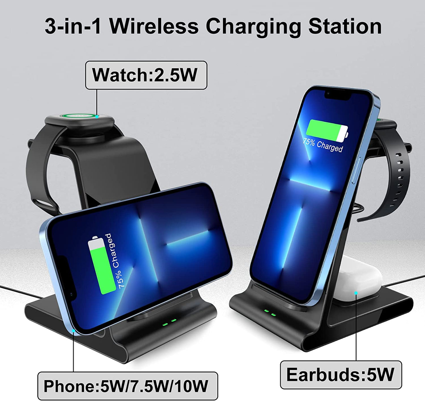 Wireless Charger for Fitbit Versa 3 Fitbit Sense Charger Dock, Versa 3 Charger Stand Compatible with iPhone 13 12 Pro Max Samsung Galaxy S22 Ultra S21 FE Z