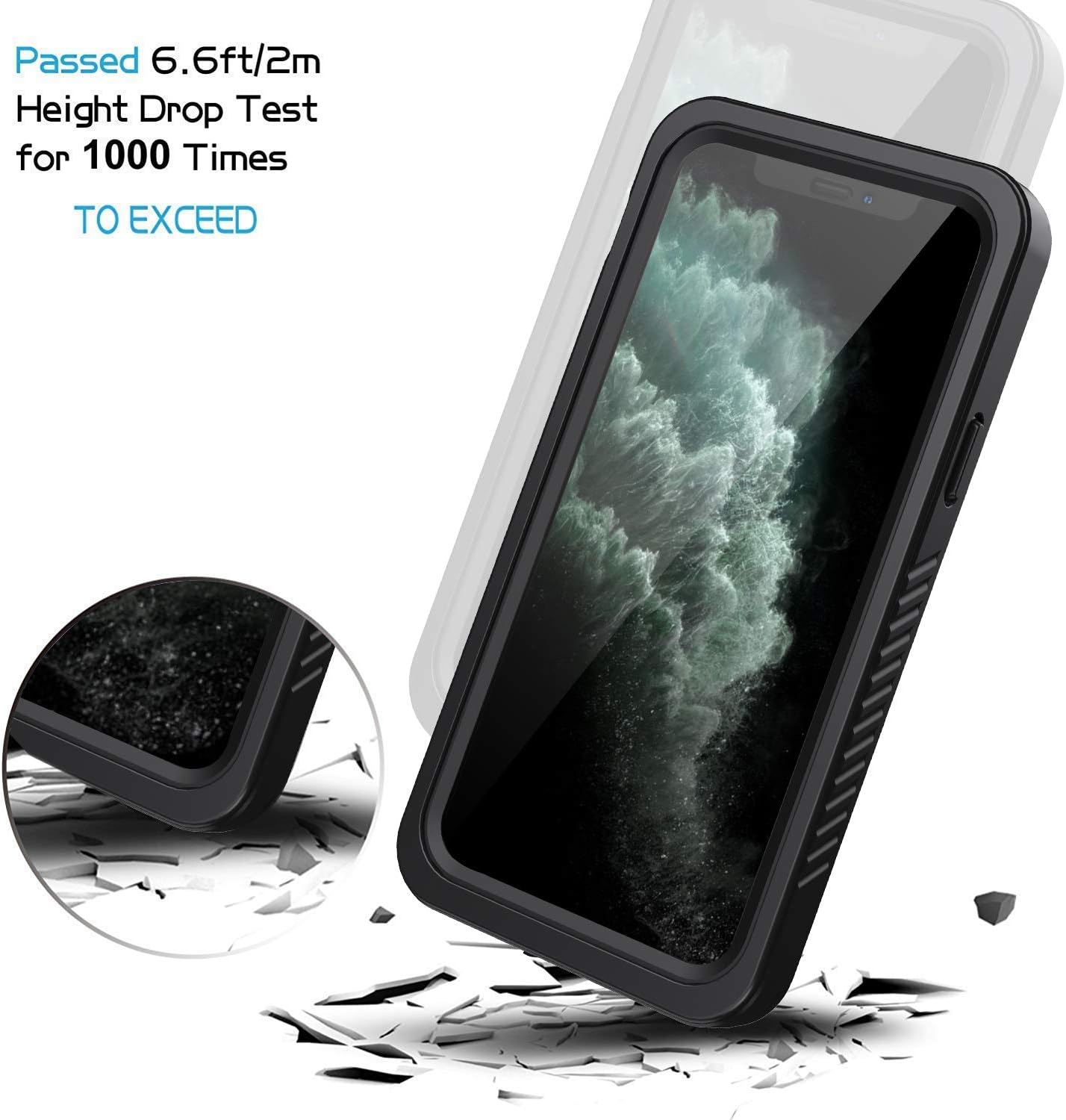 Lanhiem iPhone 11 Pro Case, IP68 Waterproof Dustproof Shockproof Case with Built-in Screen Protector, Full Body Protective Front and Clear Cover for iPhone 11 Pro (Black)