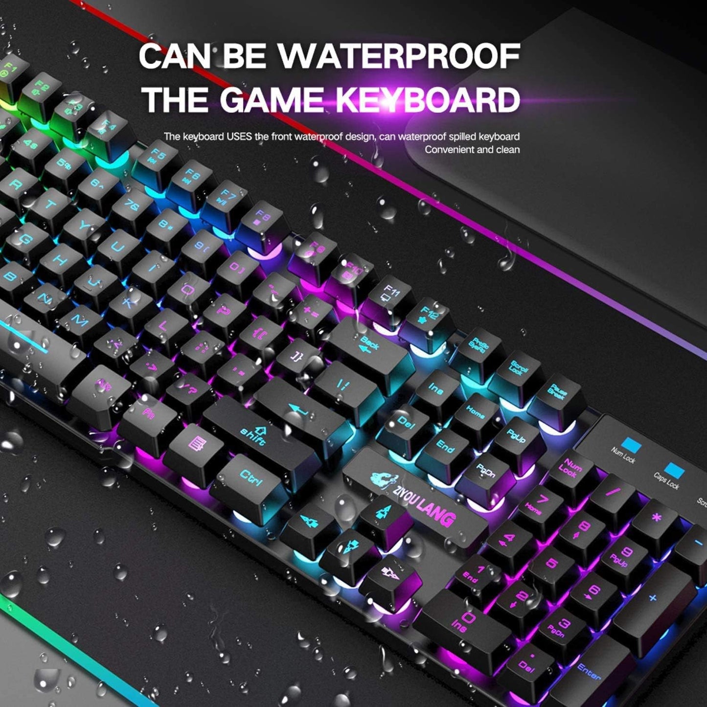 Wireless Keyboard Mouse Combo Rainbow Backlit 2.4G Rechargeable 3000mAh Battery 104 Keys Gaming Keyboard + 2400DPI 6 Buttons Optical Rainbow LED Gaming Wireless Mouse + Mouse Pads for PC Laptop