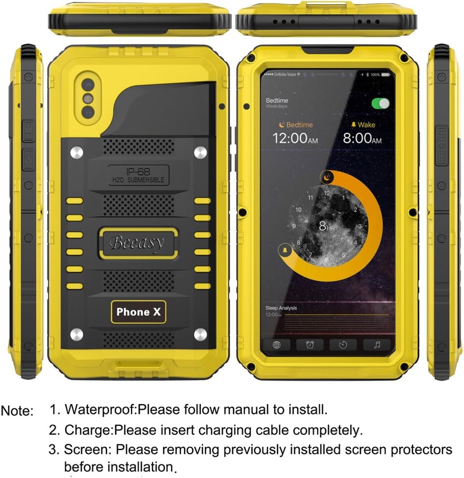 Case for iPhone X/XS Heavy Duty with Screen Full Body Protective Waterproof, Impact Strong, Shockproof Dust Proof Tough Cover for iPhone 10 Metal Military Defender for Outdoor Black &amp; Yellow