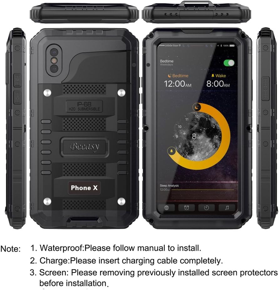 Case for iPhone X/XS Heavy Duty with Screen Full Body Protective Waterproof, Impact Strong, Shockproof Dust Proof Tough Cover for iPhone 10 Metal Military Defender for Outdoor Black &amp; Yellow