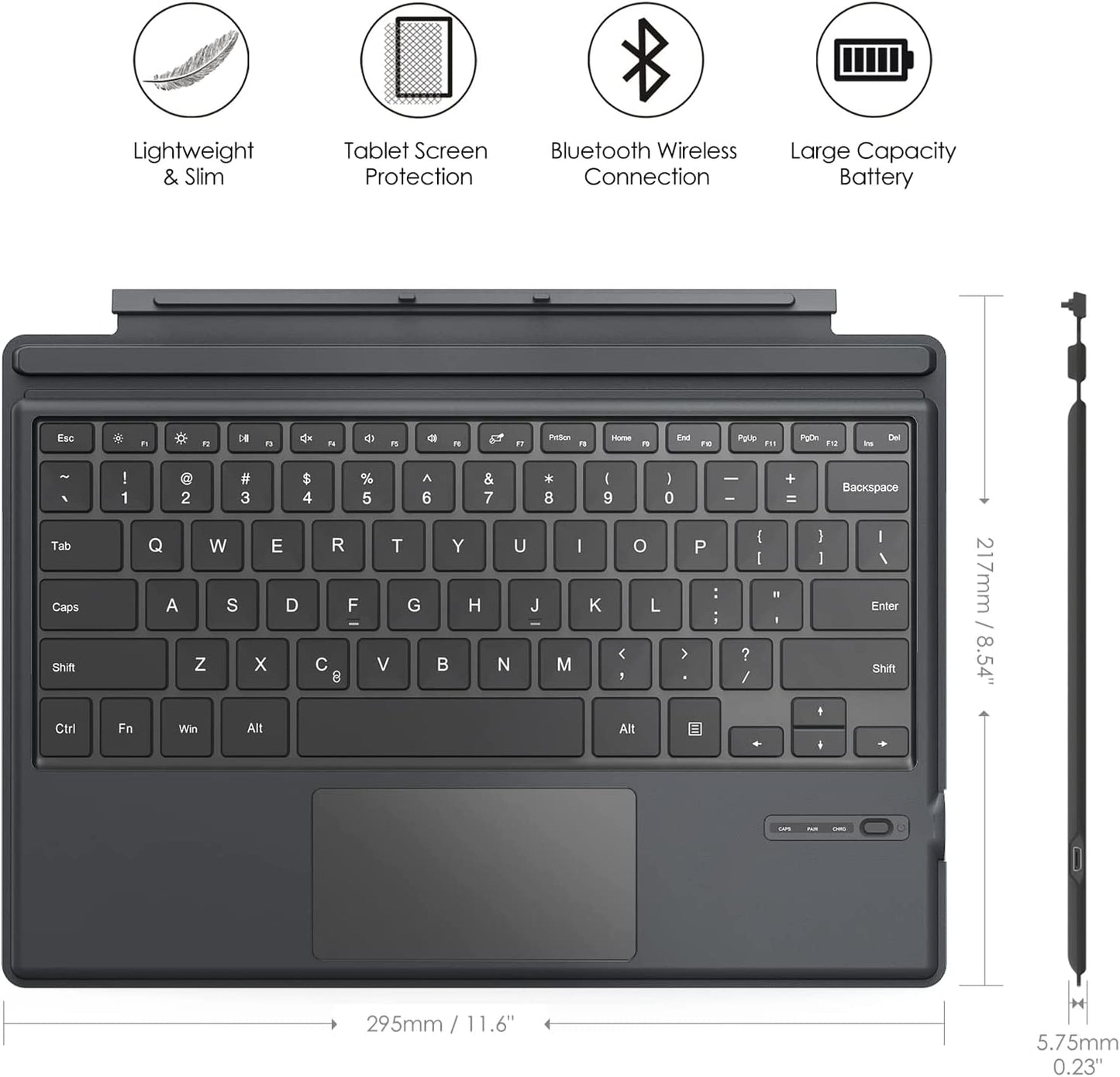 MoKo Type Cover Compatible for Microsoft Surface Pro 7 Plus/Pro 7 / Pro 6 / Pro 5 / Pro 4 /Pro 3, Lightweight Slim Wireless Bluetooth Keyboard with Touchpad and Built-in Rechargeable Battery