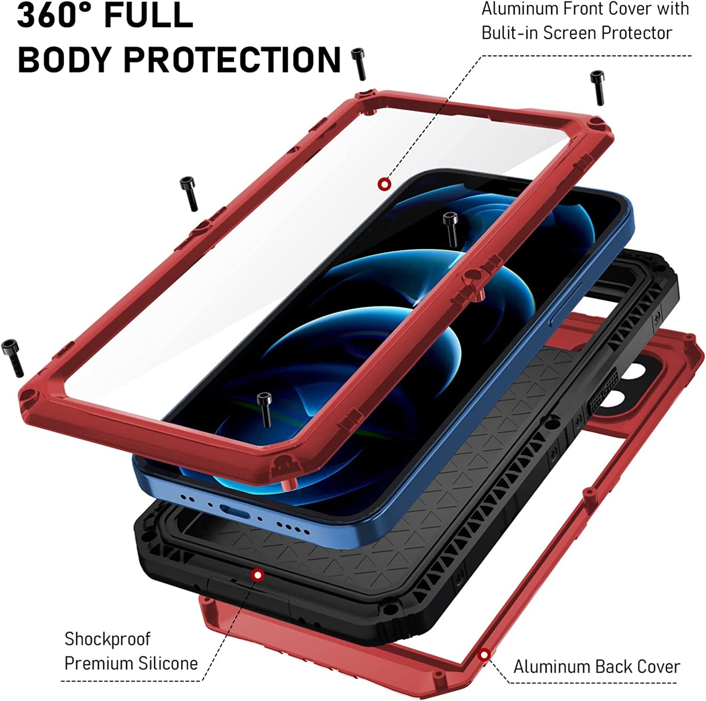 Beeasy for iPhone 12 Mini Case Waterproof Shockproof Tough Heavy Duty, Built-in Screen Protector 360 Degree Full Body Military Protective, Metal Rugged Cover for Outdoor Sport